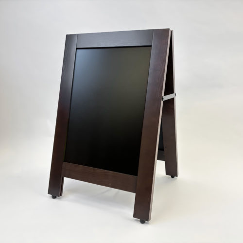 Boutique A Board w Plain Chalkboard Boutique A-Board, finished in chocolate brown stain, with a fixed plain chalkboard