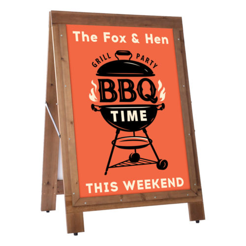 Rustic Reversible A-Board with printed inserts, displaying a marketing message