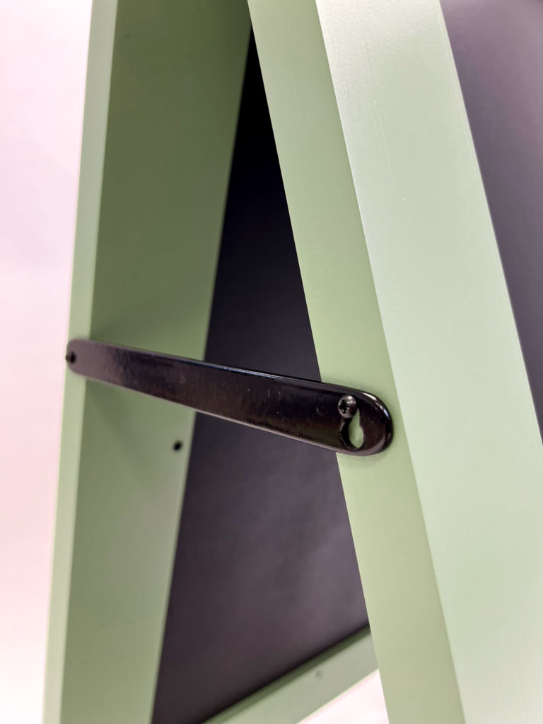 Highstreet A-Board, finished in Country Green, close up of black metal stay