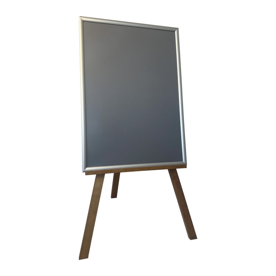 A durable wooden easel with large snap frame for promotions