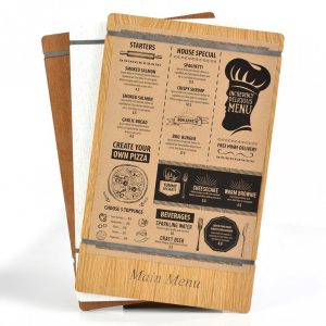 A4 wooden menu holders with elastic band for holding paper menus