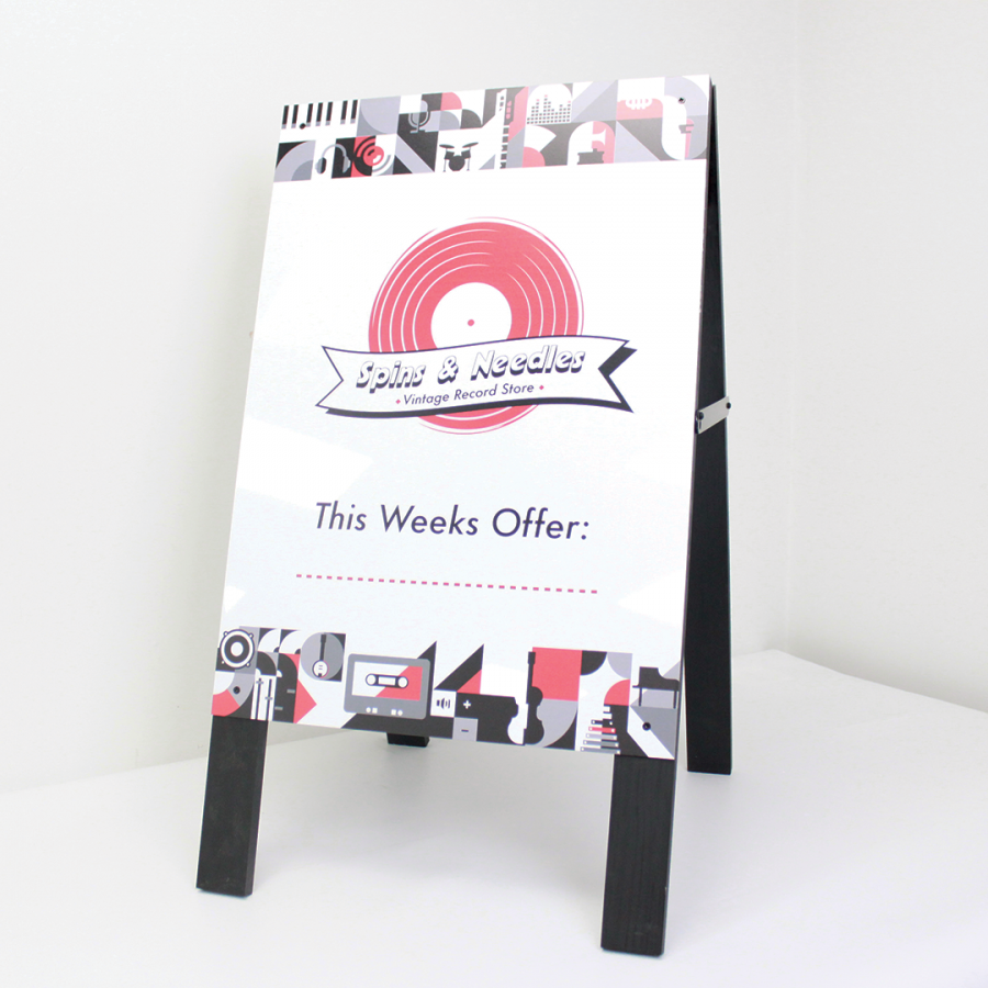 A small whiteboard attached to an A-frame