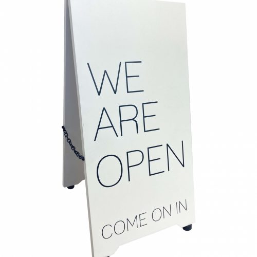 Solid Barista Pavement sight with promotional printed face finished in white