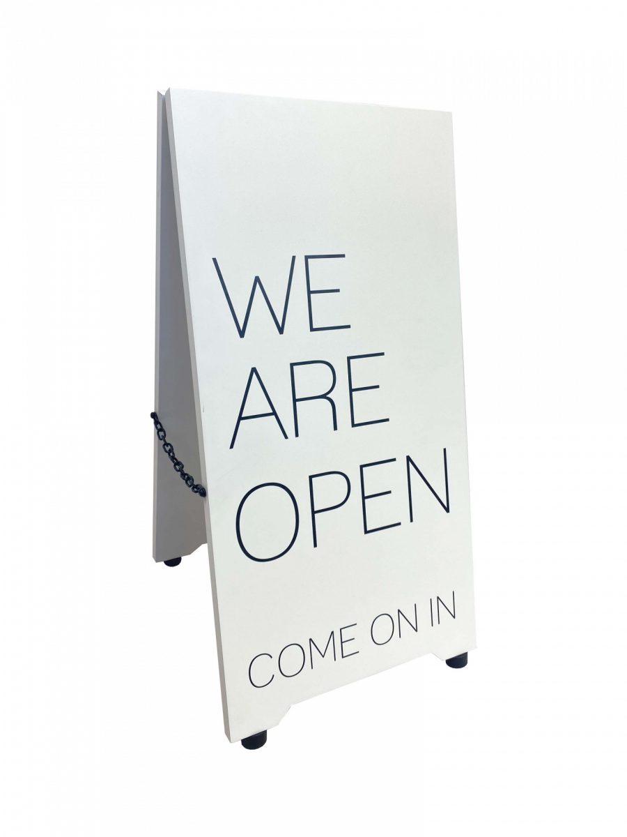 Solid Barista Pavement sight with promotional printed face finished in white