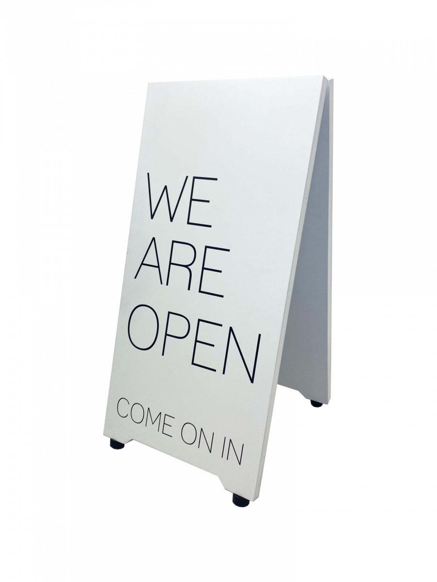Solid Barista Pavement sight with promotional printed face finished in white