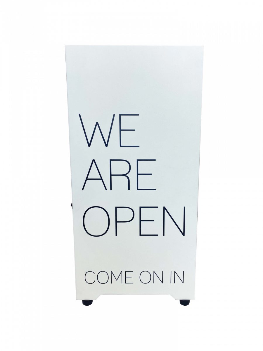 Solid Barista Pavement sight with promotional printed face finished in white
