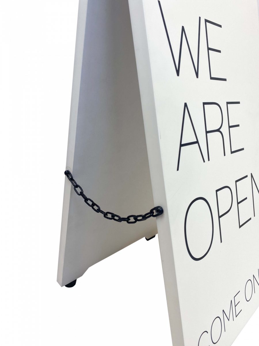 Solid Barista Pavement sight with promotional printed face finished in white