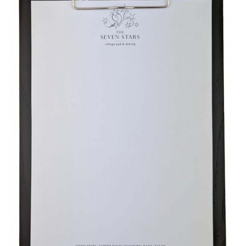Black wooden clipboard with clip