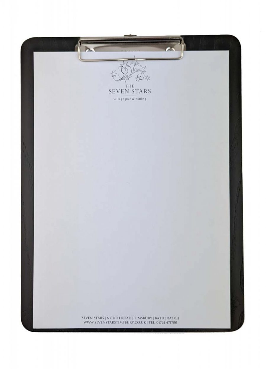 Black wooden clipboard with clip