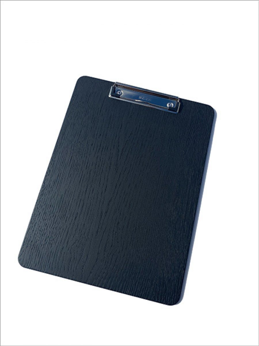 Black wooden clipboard with clip