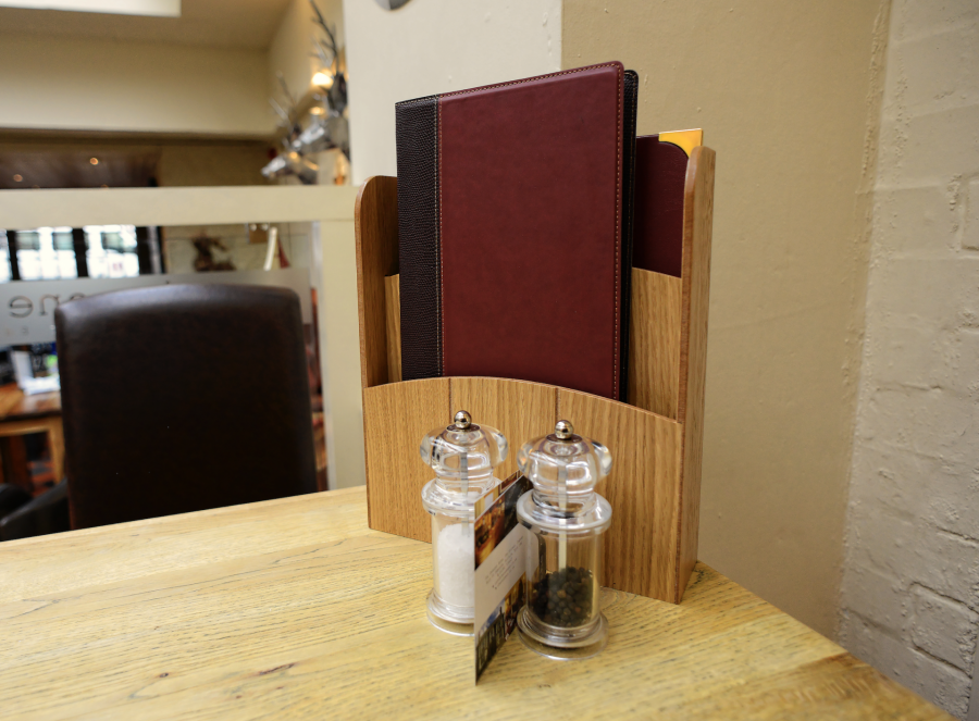 Tiered menu holder made from wood