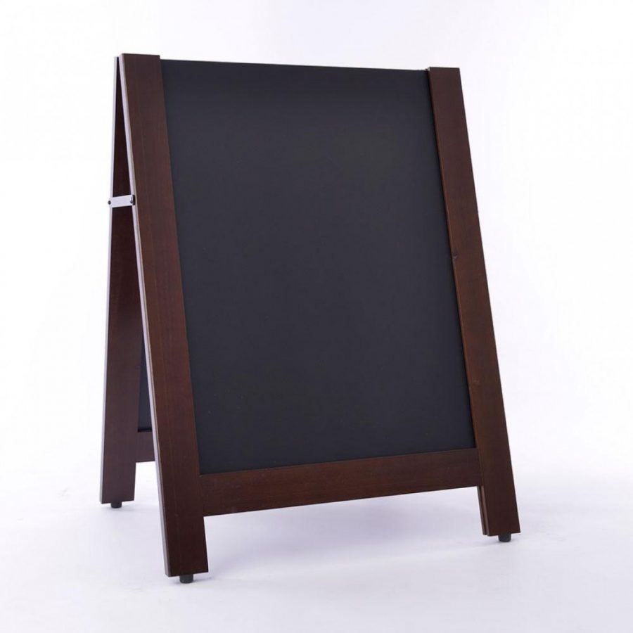 Pavement sign with chalkboards that slot out and can be reversed showing optional printed side