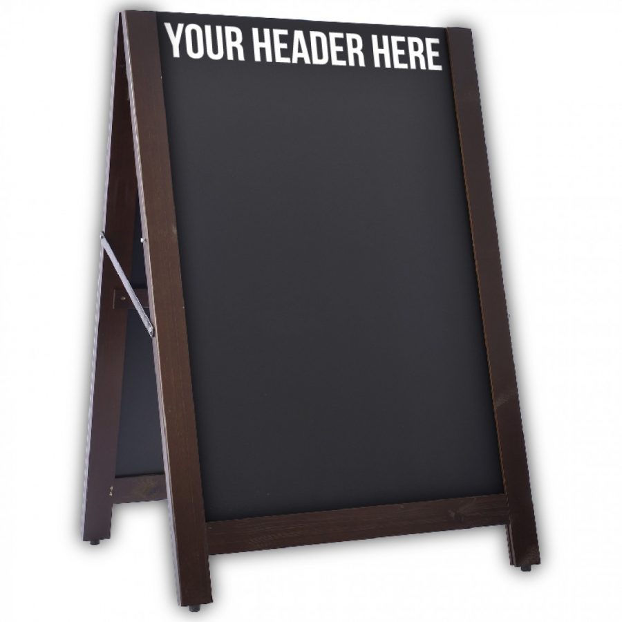 Pavement sign with chalkboards that slot out and can be reversed
