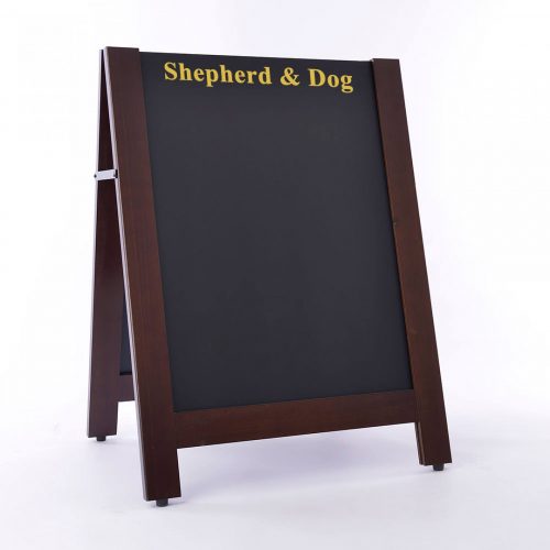 Pavement sign with chalkboards that slot out and can be reversed