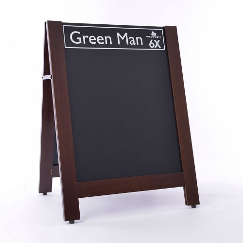 Pavement sign with chalkboards that slot out and can be reversed