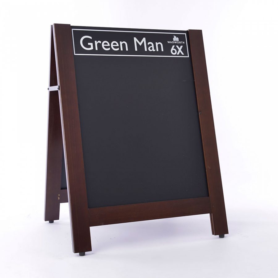 Pavement sign with chalkboards that slot out and can be reversed