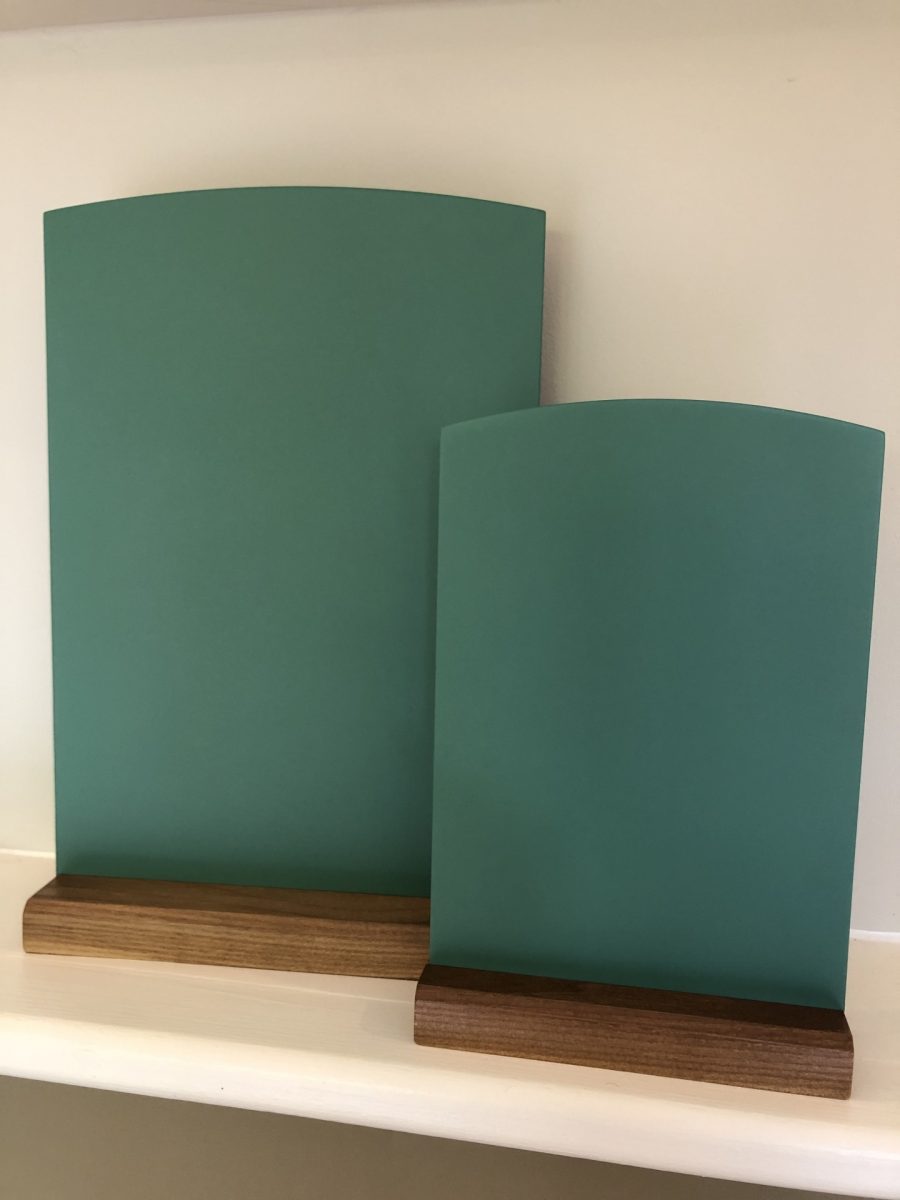 traditional chalkboard green table taker with solid wooden base