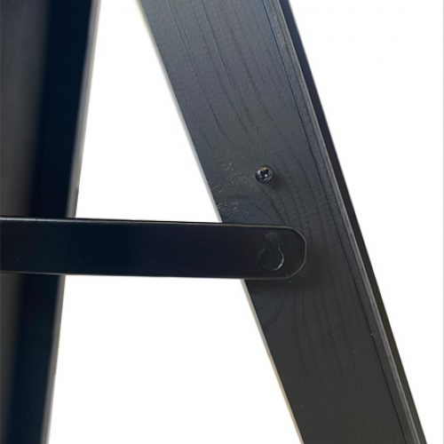 Closeup of cross locking bar for wooden A-Board finished in black