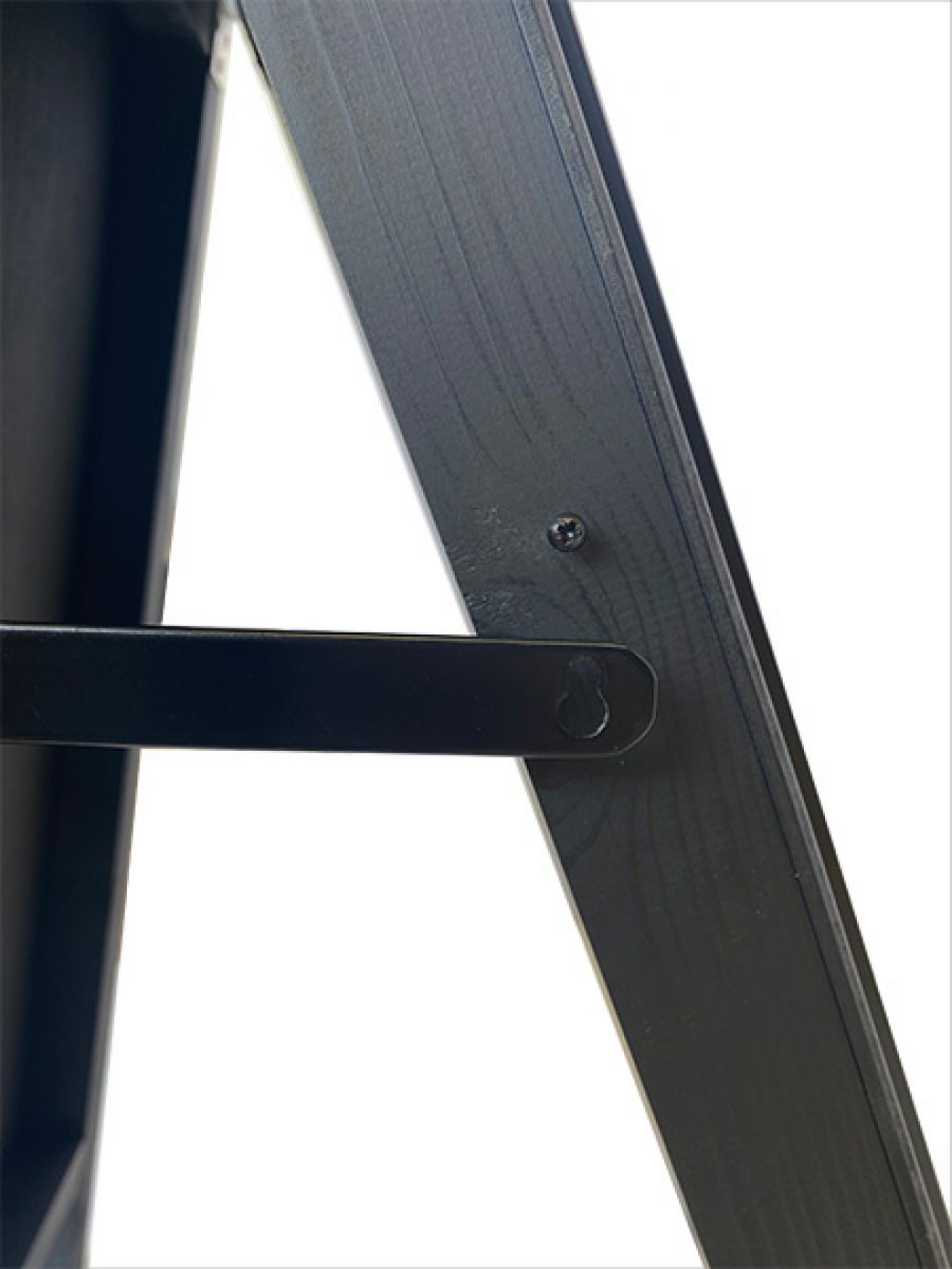 Closeup of cross locking bar for wooden A-Board finished in black