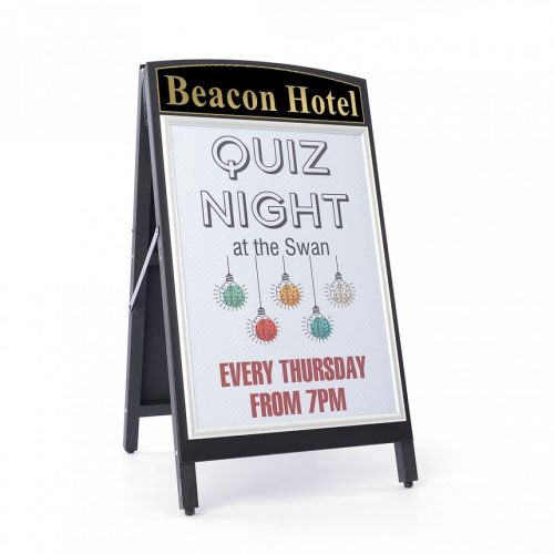 Wooden A-Board finished in black with poster