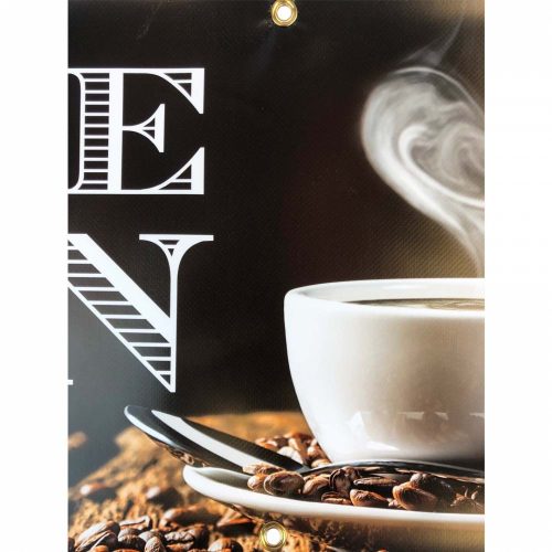 A vinyl printed banner with brass eyelets for fixing