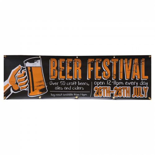 A vinyl printed banner with brass eyelets for fixing