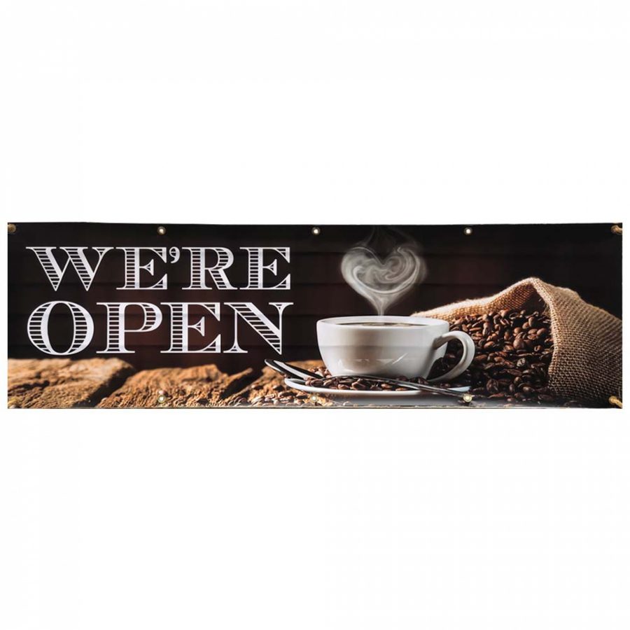 A vinyl printed banner with brass eyelets for fixing