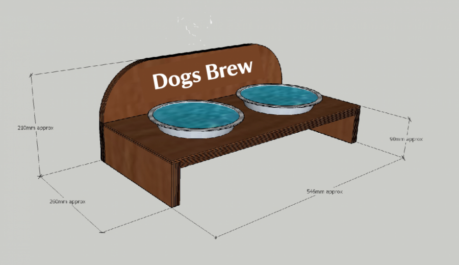 A raised dog bowl wooden holder design
