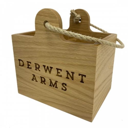 Wooden box for holding condiments with rope handle
