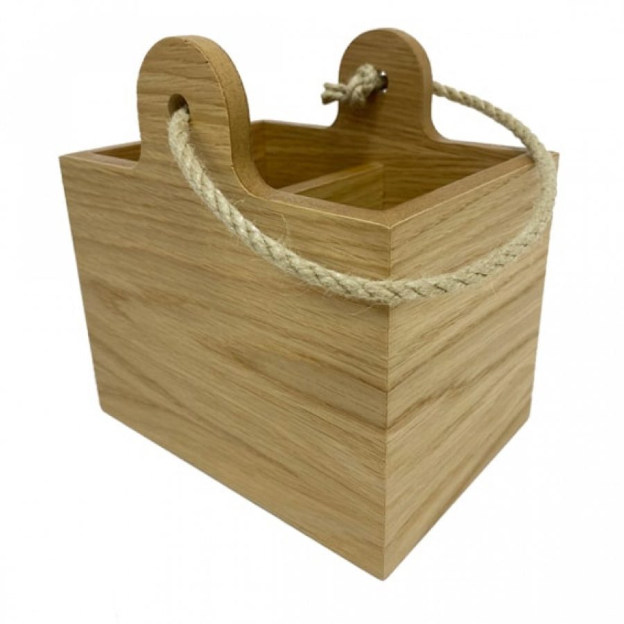 Wooden box for holding condiments with rope handle