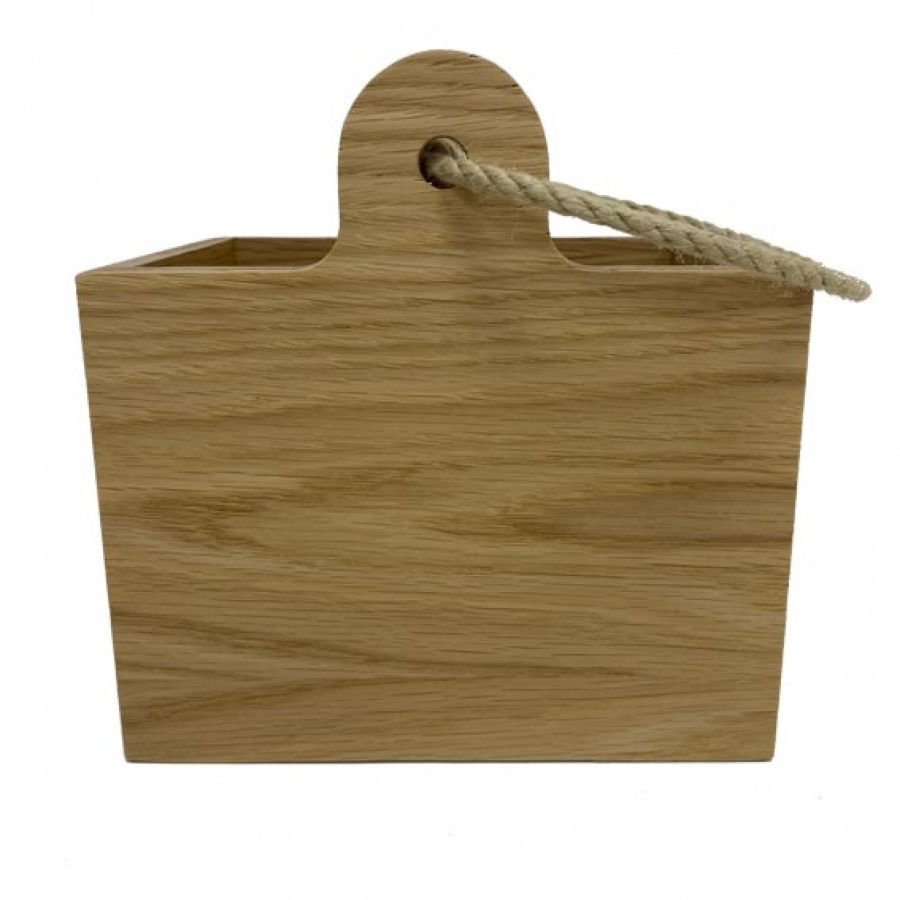 Wooden box for holding condiments with rope handle
