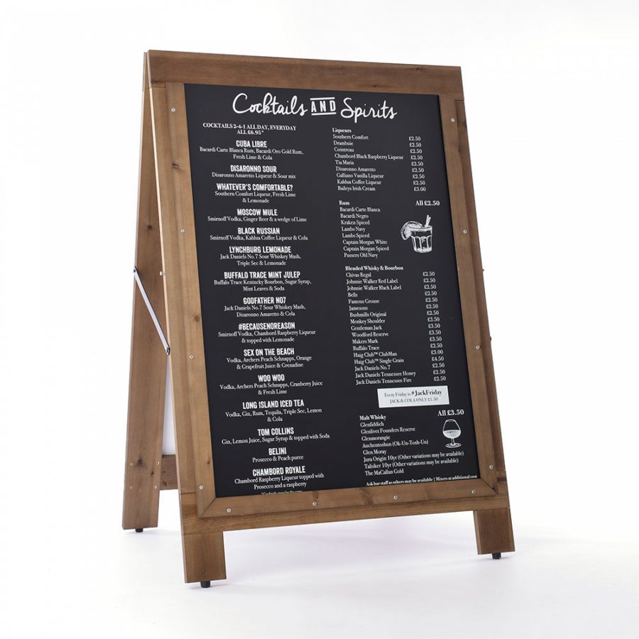 wooden pavement signs with printed displayed that can be reversed
