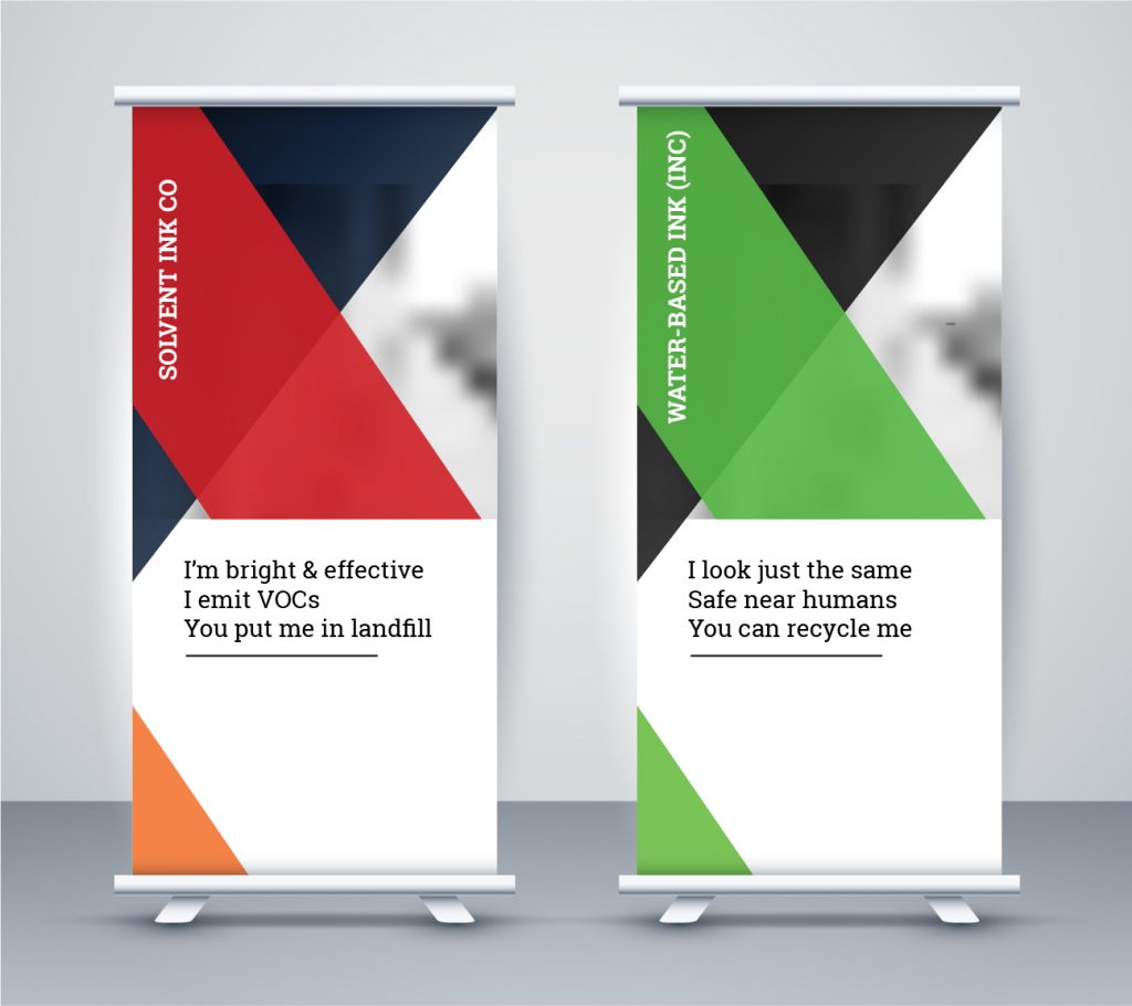 solvent vs waterbased ink eco recyclable popups for tradeshows