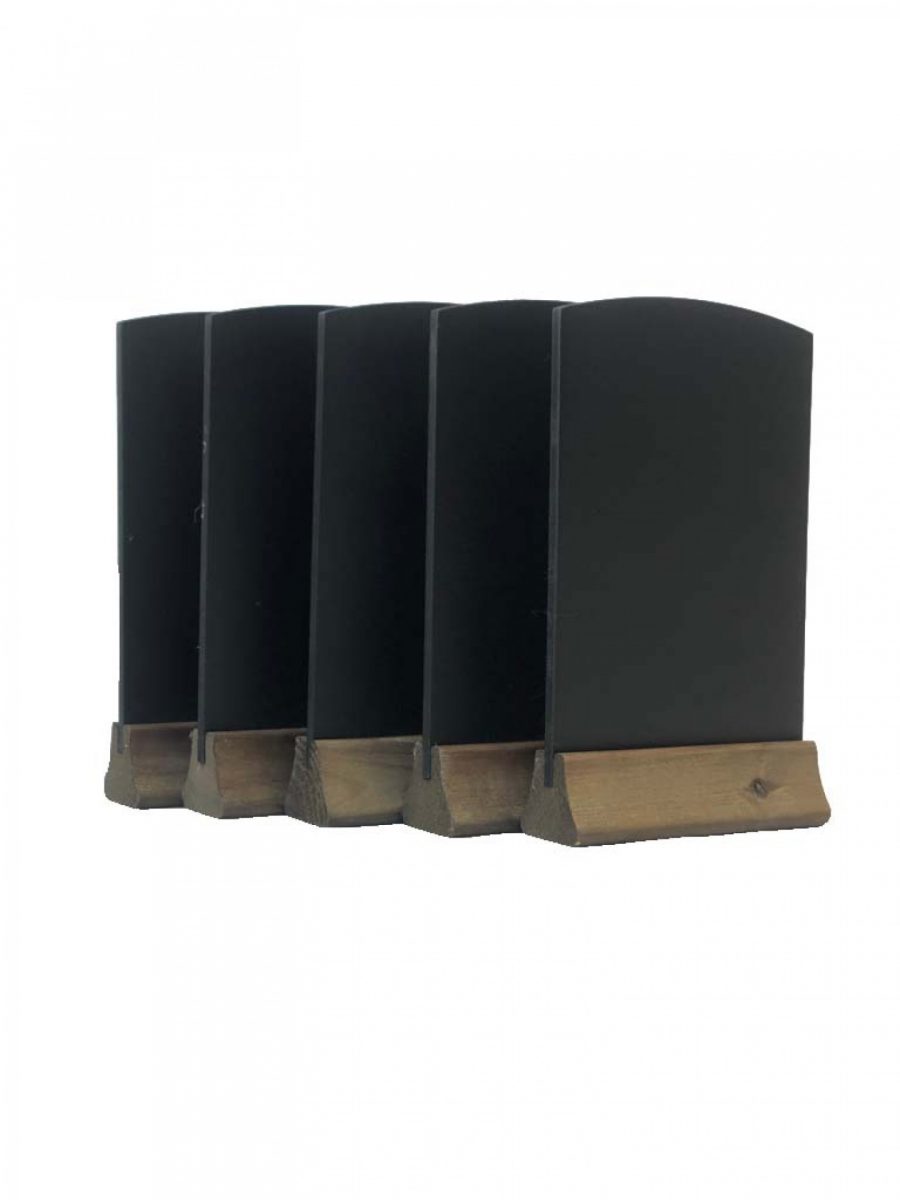Standard table talker with chalkboard finish and wooden base