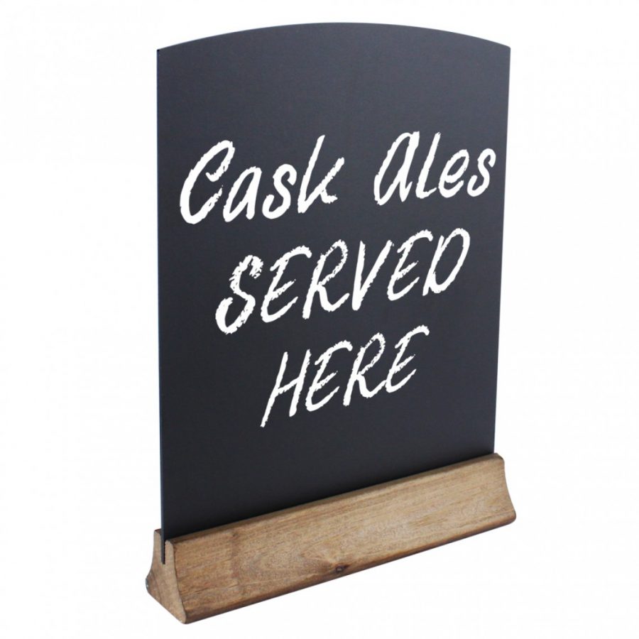 Standard table talker with chalkboard finish and wooden base