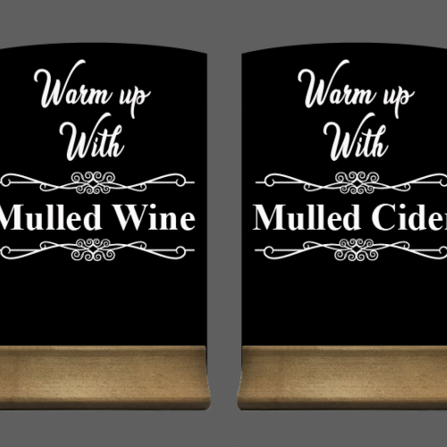 Standard table talker with chalkboard finish and wooden base