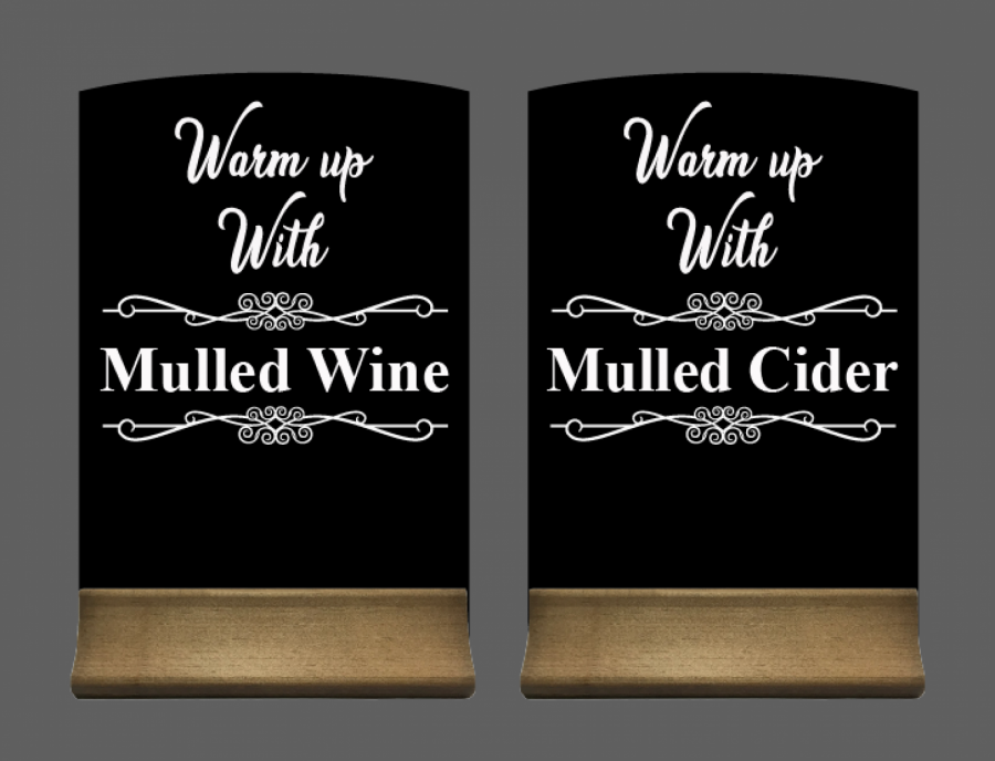Standard table talker with chalkboard finish and wooden base