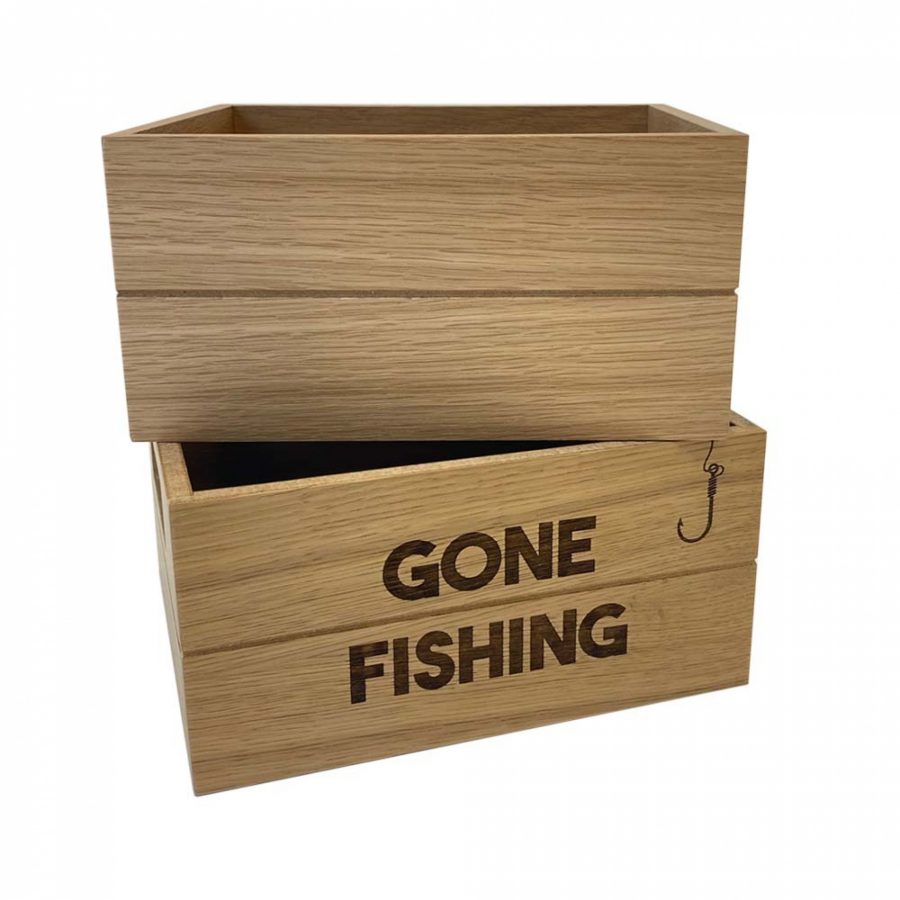 wooden condiment crate with custom engraved logo