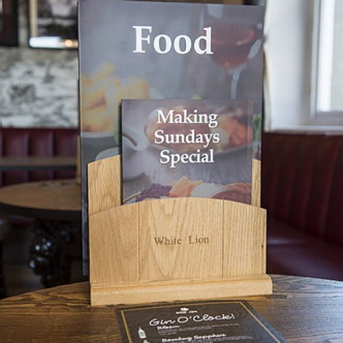 Wooden menu holder with 3 sections