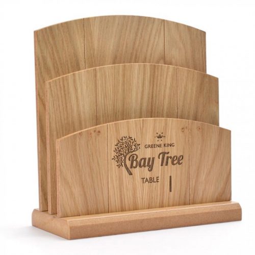 Wooden menu holder with 3 sections